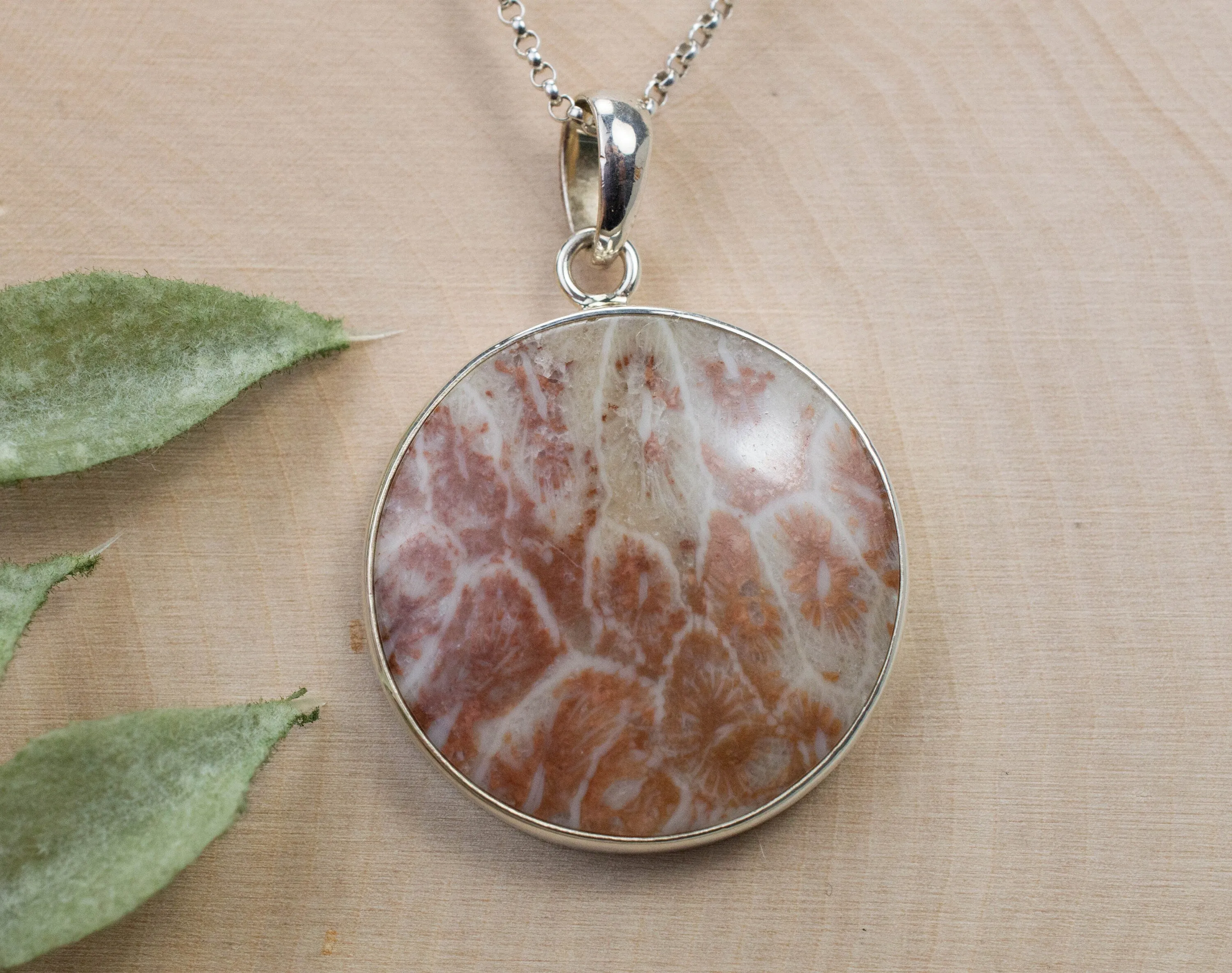 Coral Pendant; Natural Untreated Indonesian Fossil Coral