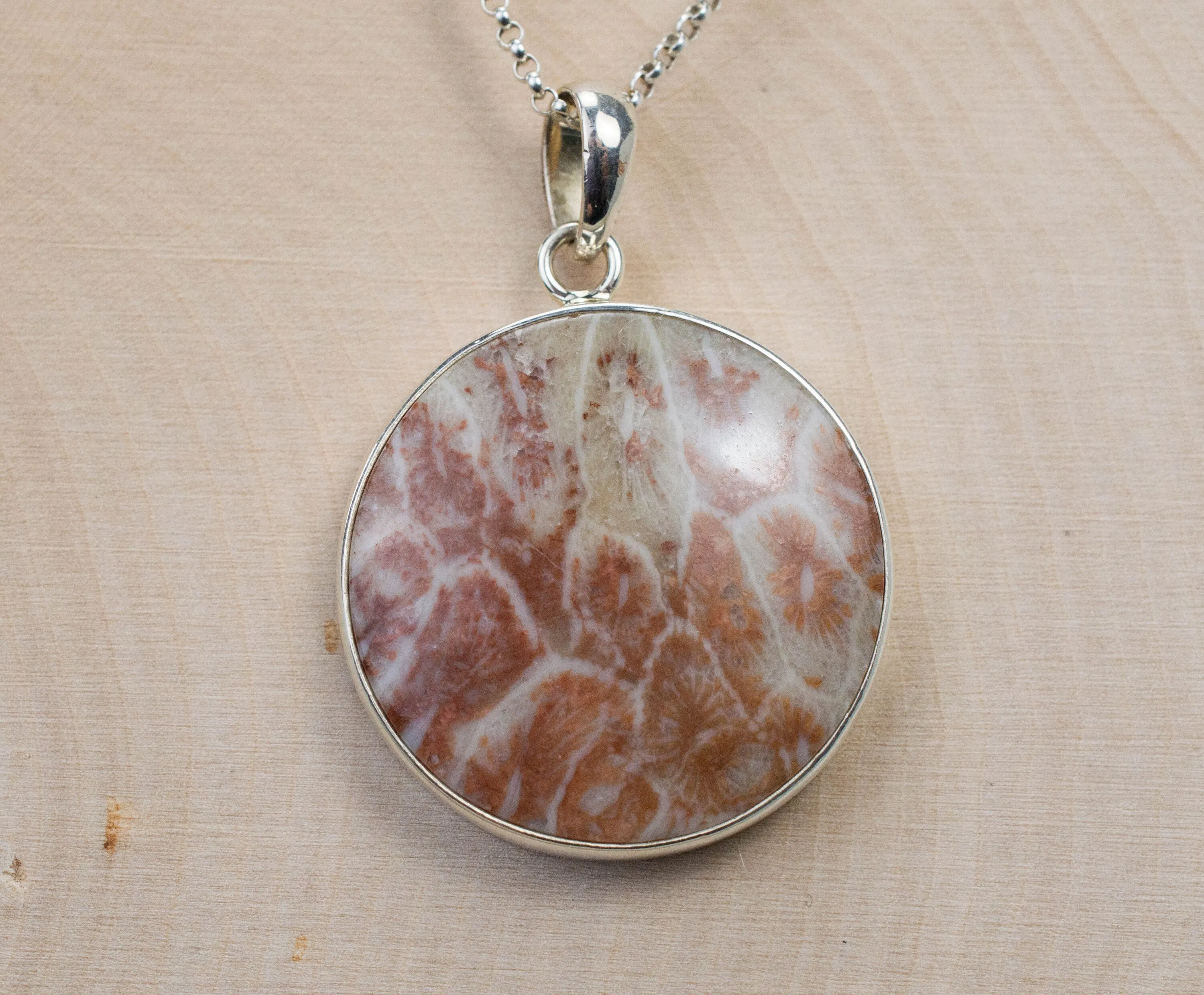 Coral Pendant; Natural Untreated Indonesian Fossil Coral