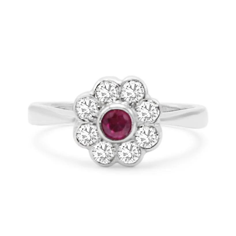 Diamond & Ruby Daisy Cluster Ring.