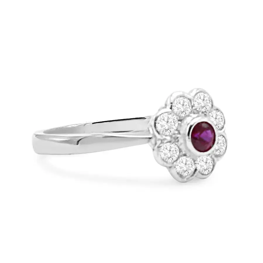 Diamond & Ruby Daisy Cluster Ring.