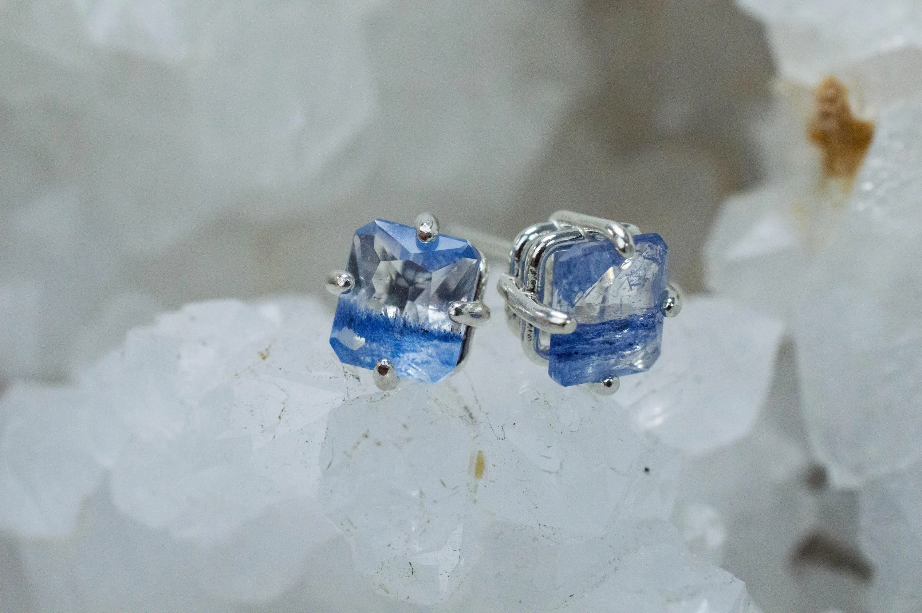 Dumortierite Quartz Earrings; Natural Untreated Brazil Dumortierite; 2.310cts