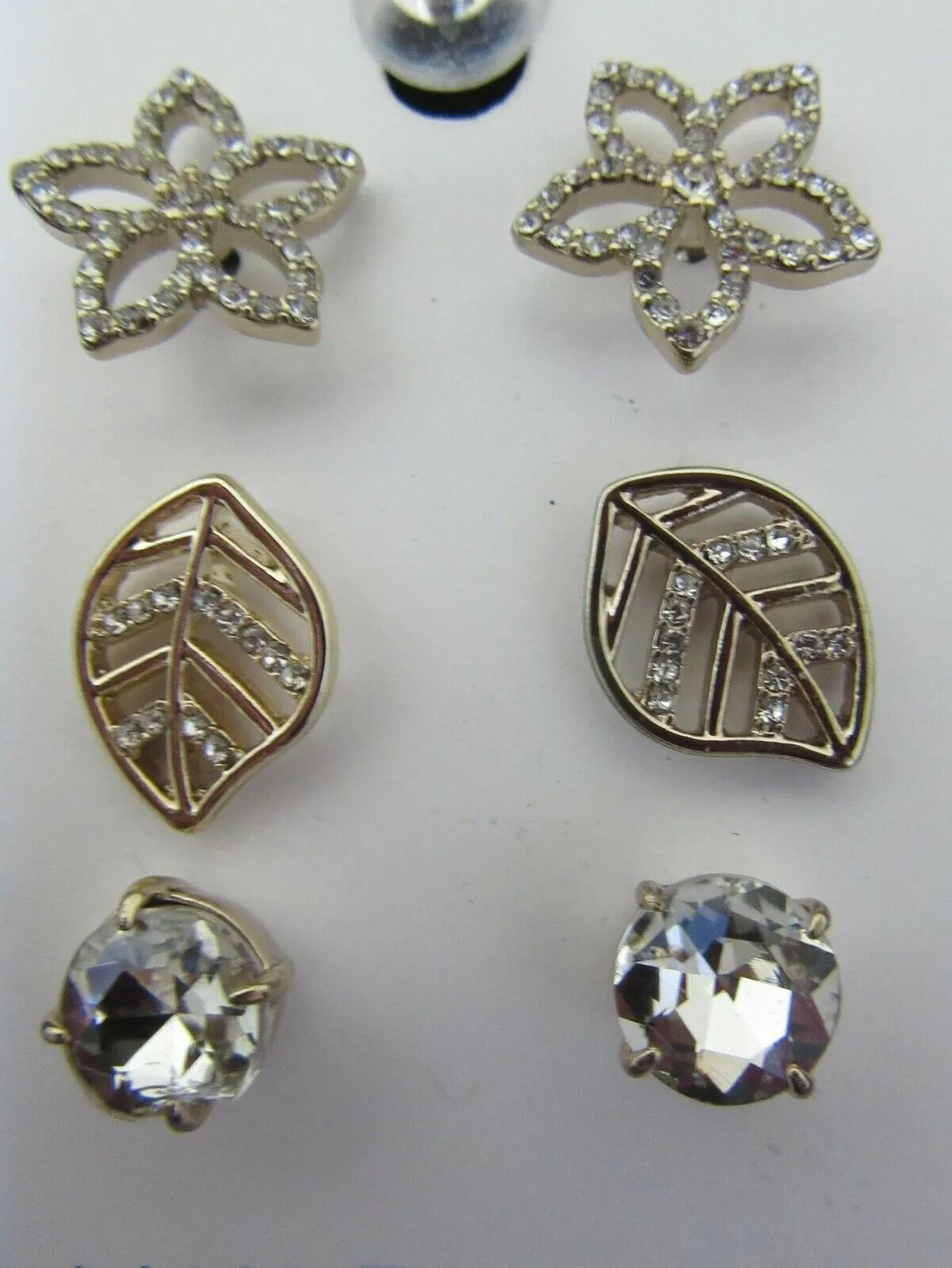 Earring 6402 Golden Tone 3 Pairs Tiny CZ Stud Earrings