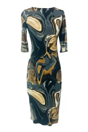 Elbow sleeve double layered knee length dress