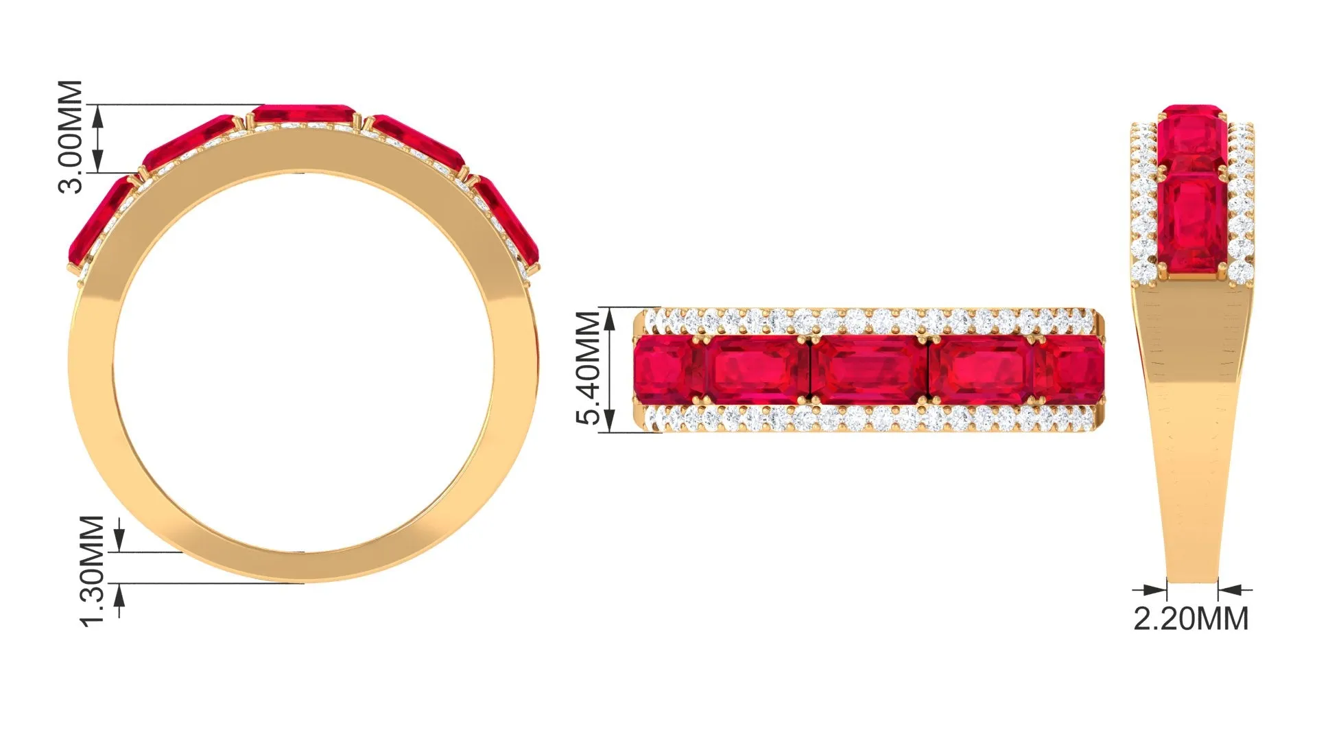 Emerald Cut Created Ruby and Diamond Half Eternity Band