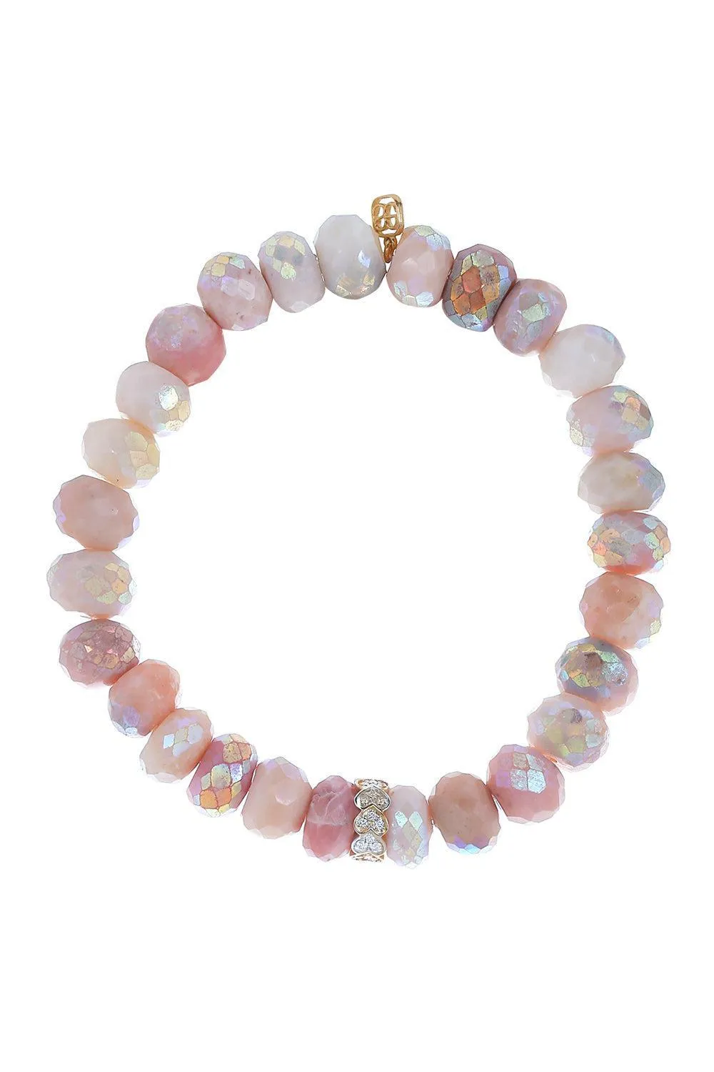Eternity Heart Rondelle Pink Opal Bead Bracelet