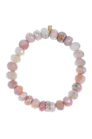 Eternity Heart Rondelle Pink Opal Bead Bracelet