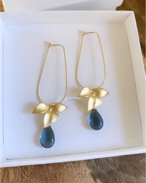 Floral Blue Quartz U Hoops