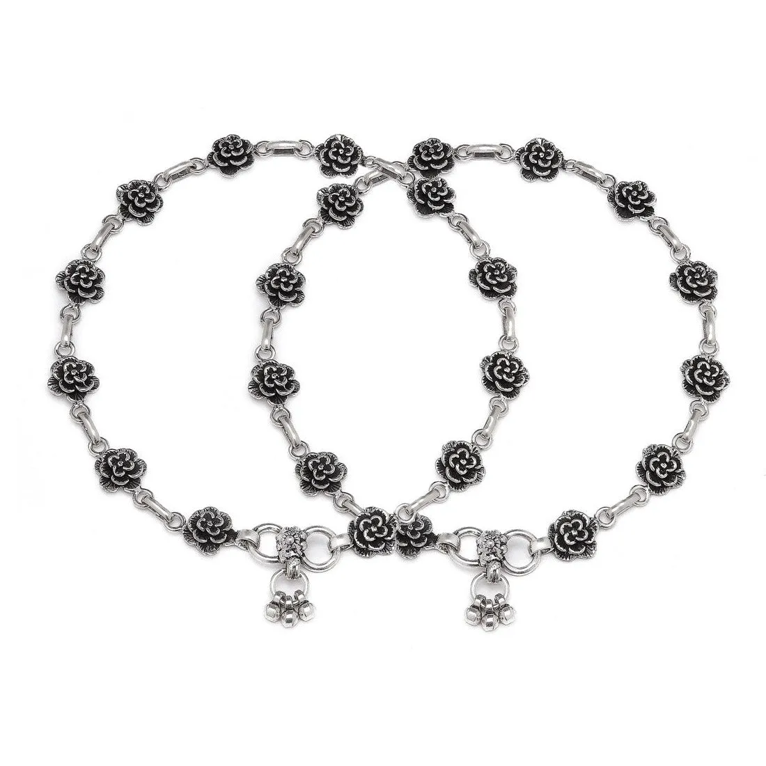 Floral Whimsy Delight Rhodium-Plated 925 Sterling Silver Anklet