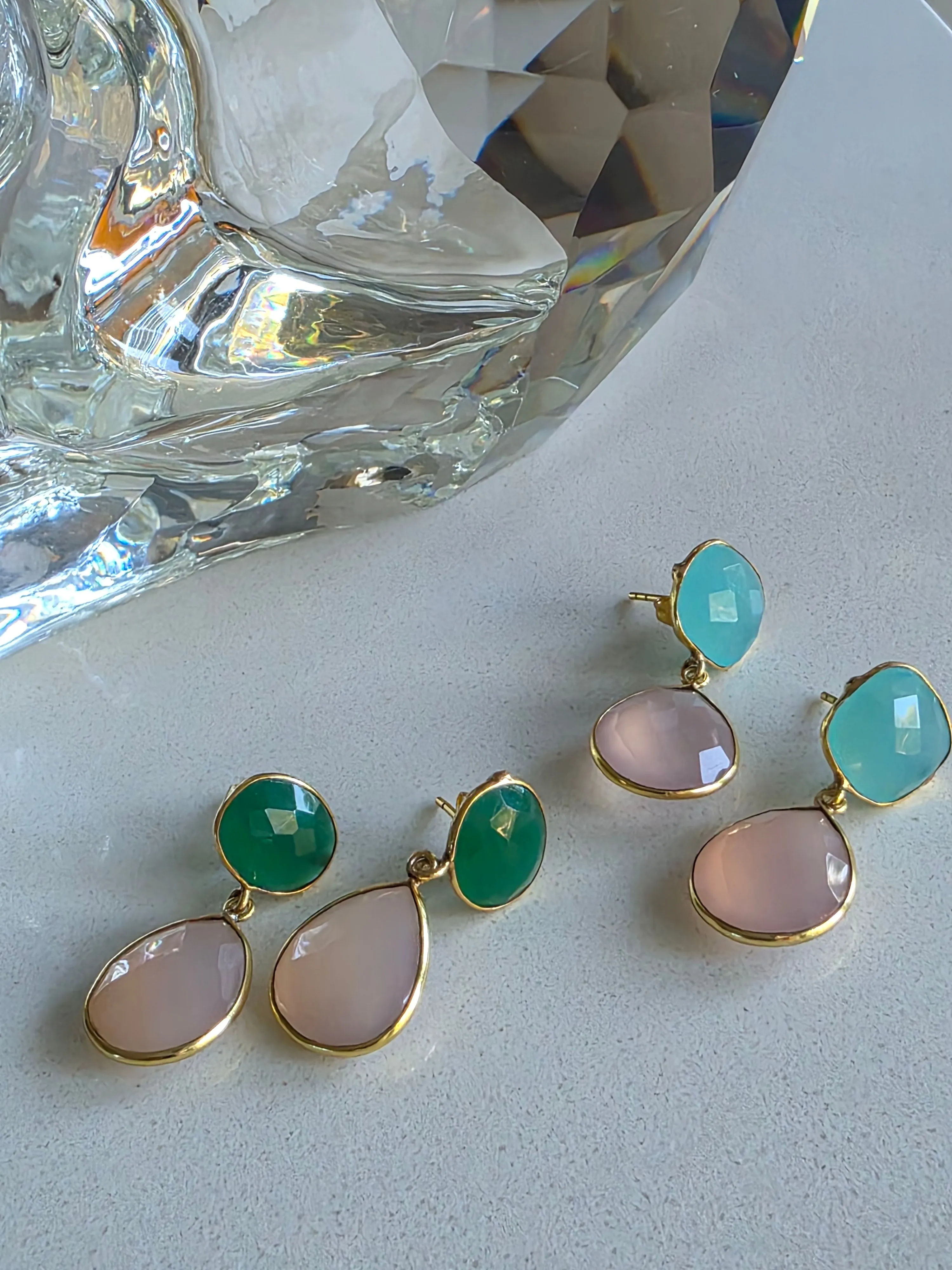 Gemajesty Rose Quartz and Chalcedony Drop Earring