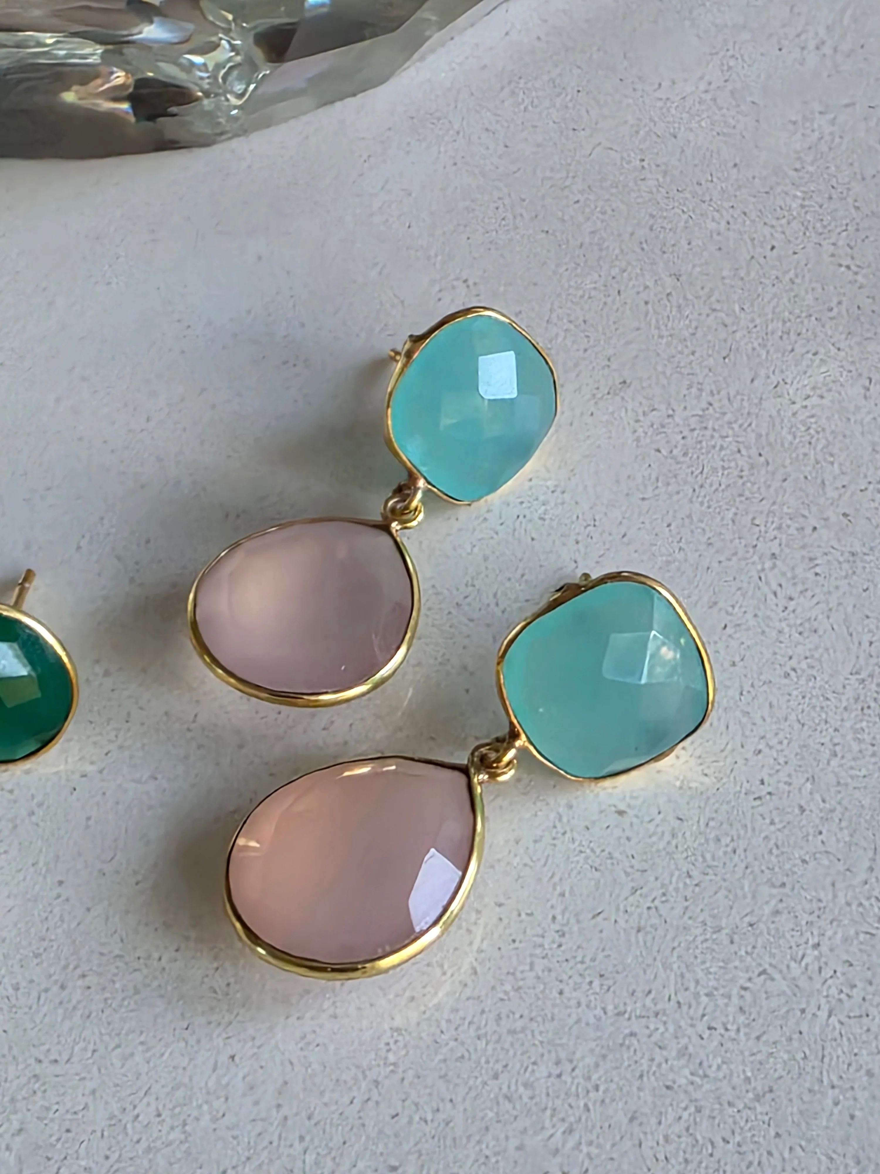 Gemajesty Rose Quartz and Chalcedony Drop Earring
