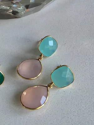 Gemajesty Rose Quartz and Chalcedony Drop Earring