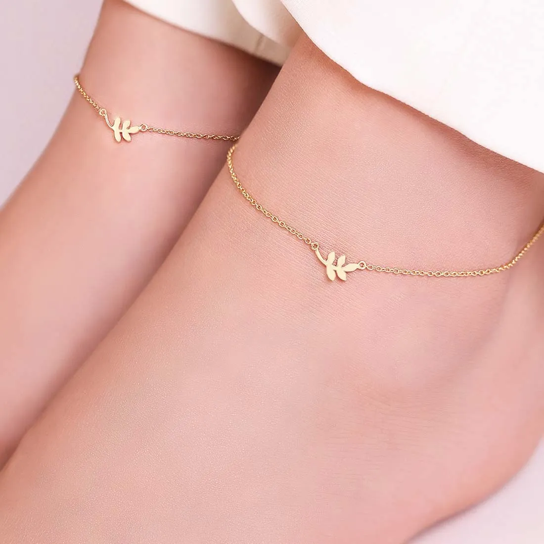 Golden Glow Leaf Gold Plated 925 Sterling Silver Anklet