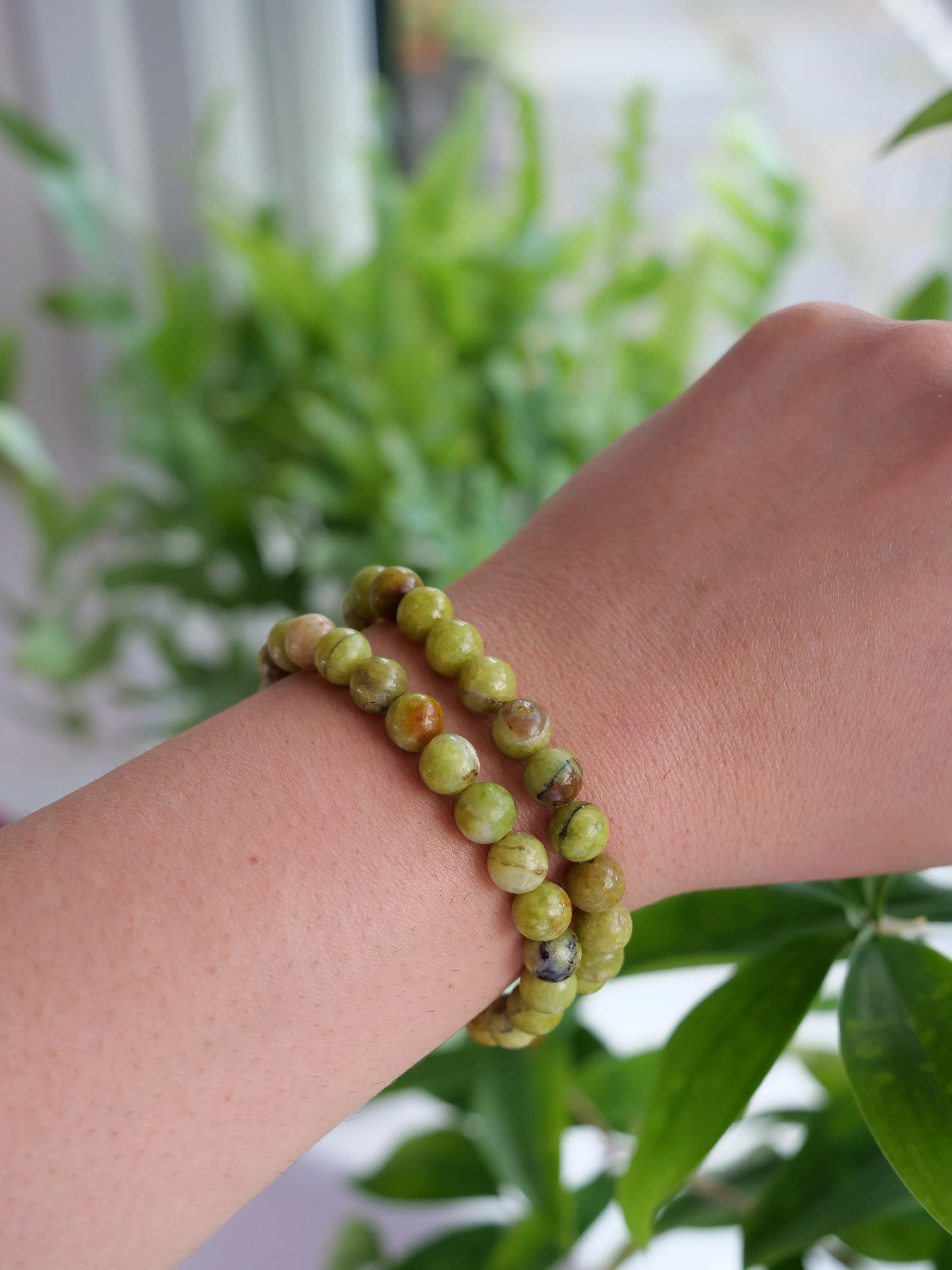Green Opal 8mm Beaded Natural Gemstone Elastic Bracelet, Genuine Top Grade Gift Jewelry, Men Women Fashion Crystal Energy Jewellery