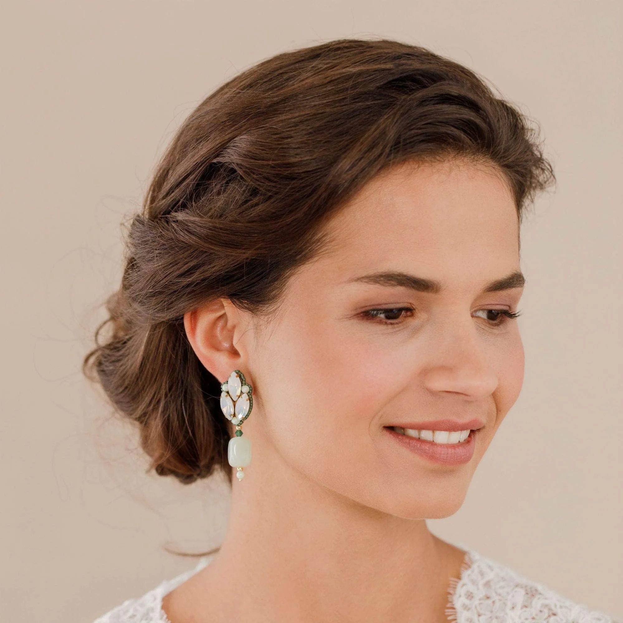 Green, opal and gold semi precious earrings - 'Brynn'