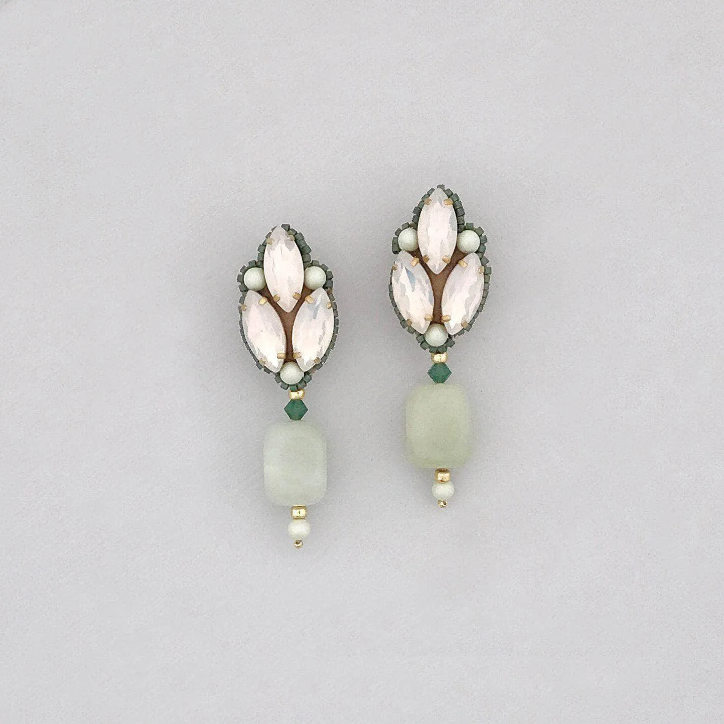 Green, opal and gold semi precious earrings - 'Brynn'