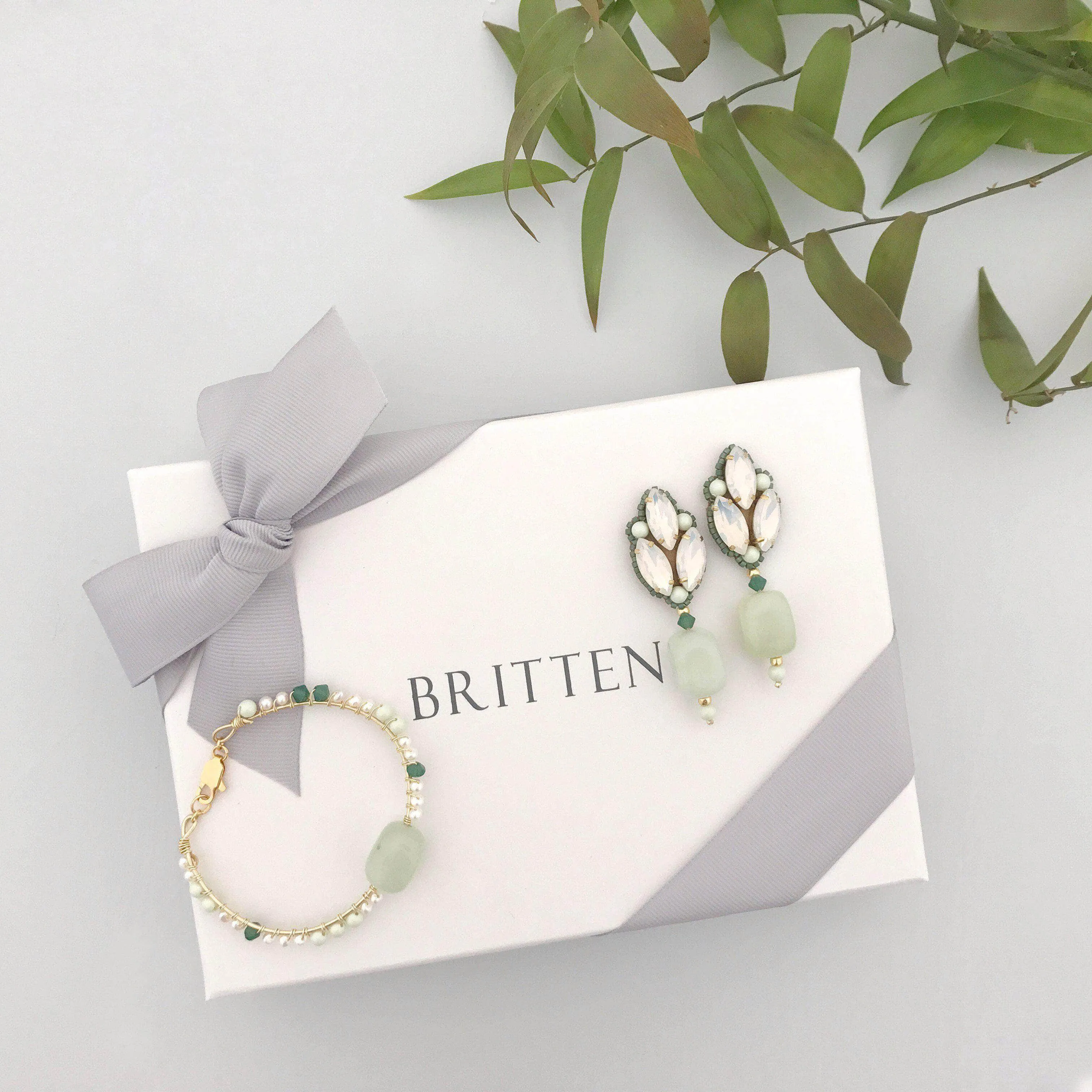Green, opal and gold semi precious earrings - 'Brynn'