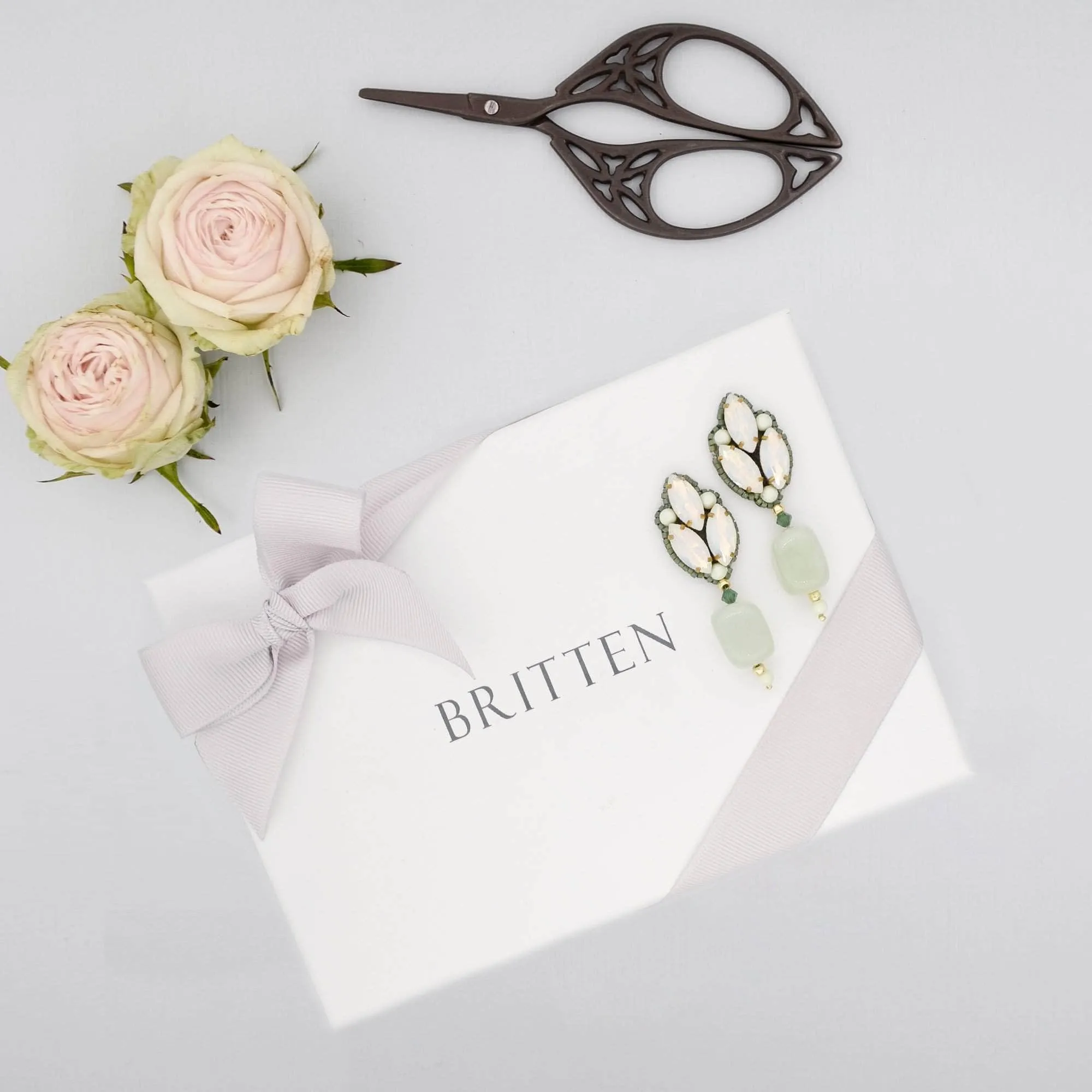 Green, opal and gold semi precious earrings - 'Brynn'