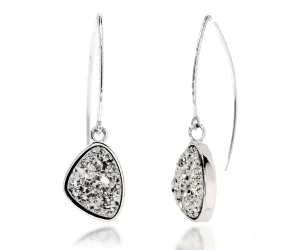 Hammered Trillion Platinum Druzy Earrings