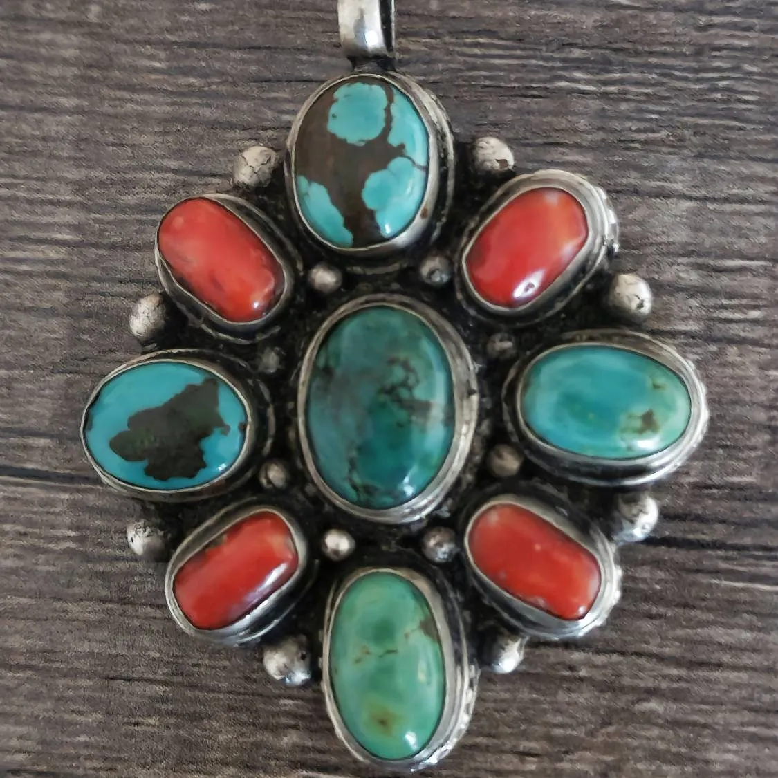 Harmonious Turquoise and Coral Sterling Silver Pendant