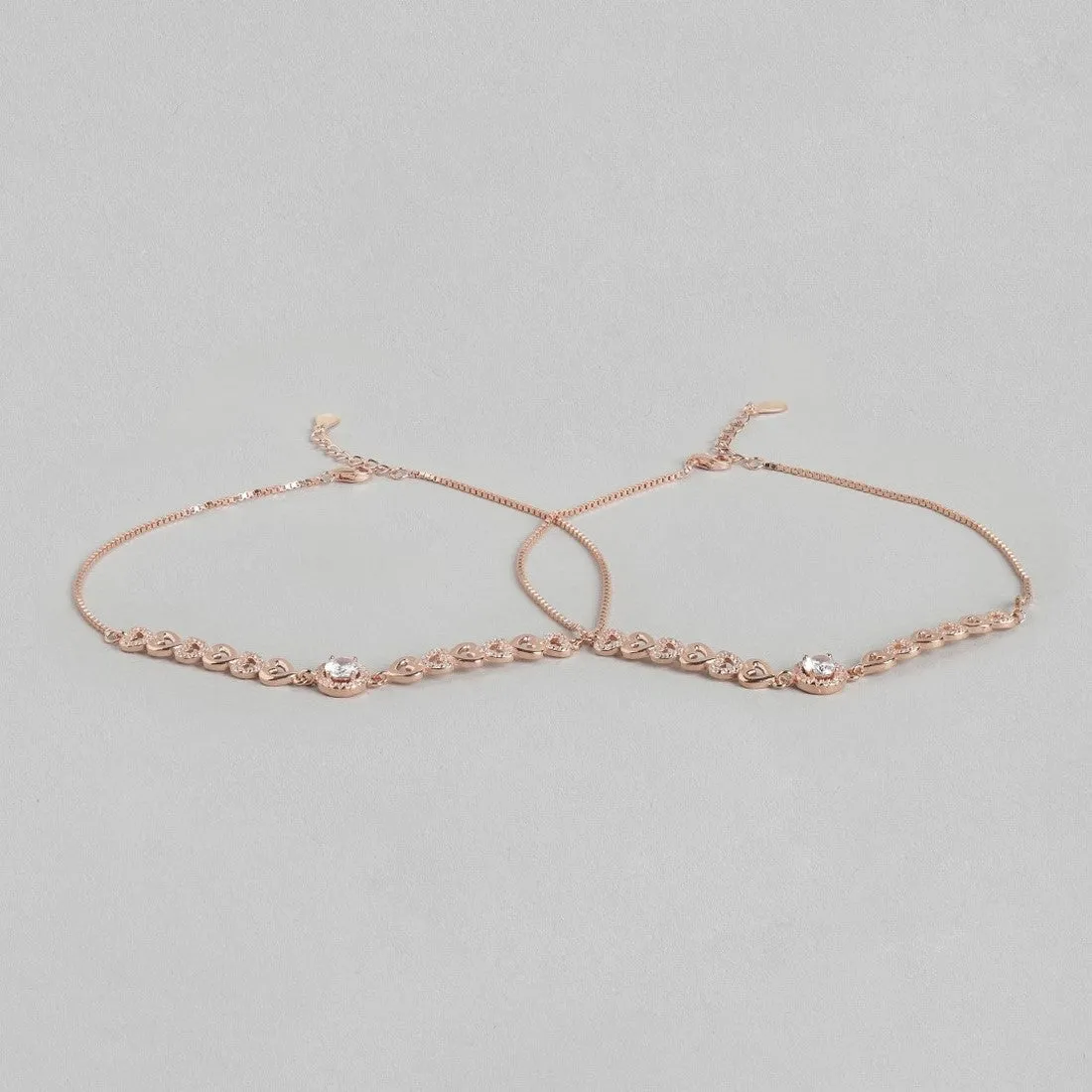 Heart Cubic Zirconia Rose Gold Plated 925 Sterling Silver Anklet
