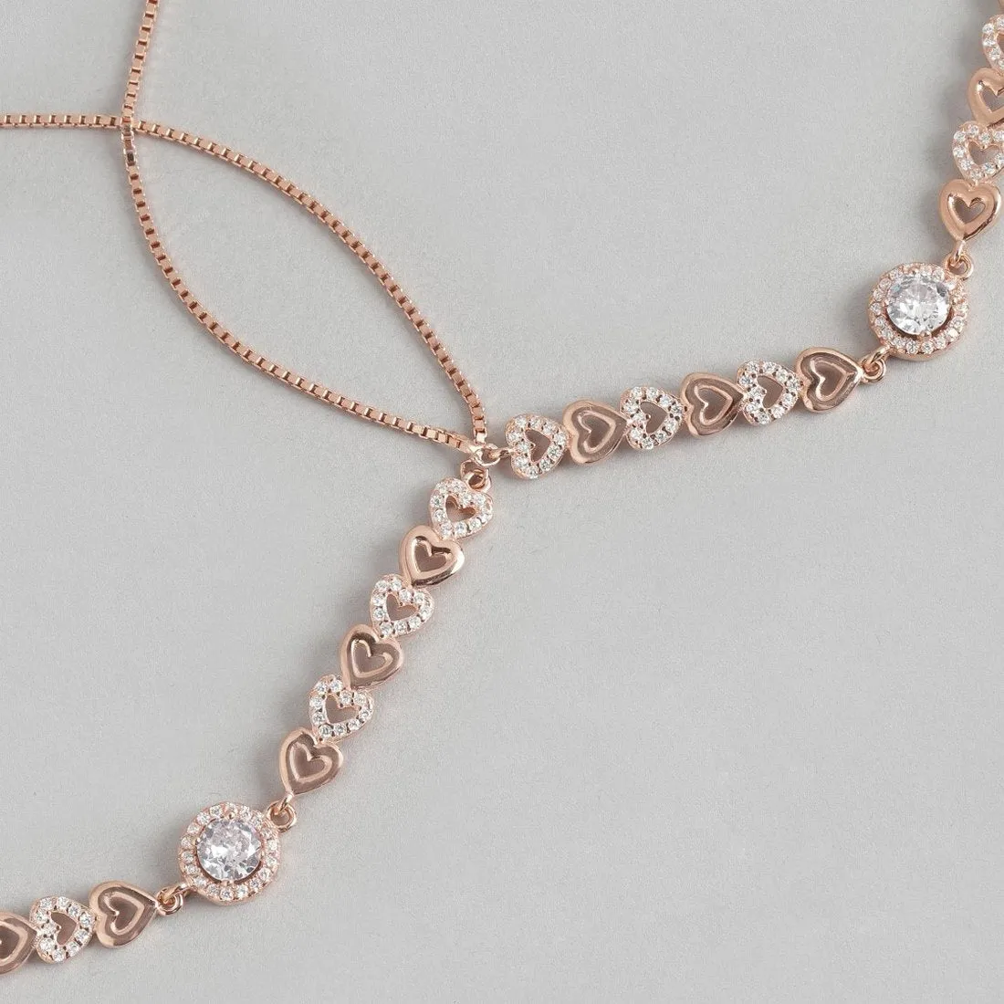 Heart Cubic Zirconia Rose Gold Plated 925 Sterling Silver Anklet