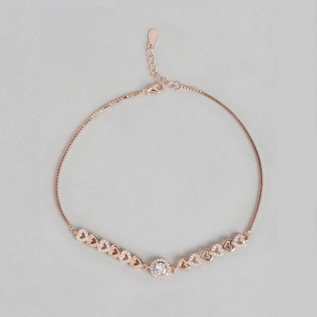 Heart Cubic Zirconia Rose Gold Plated 925 Sterling Silver Anklet