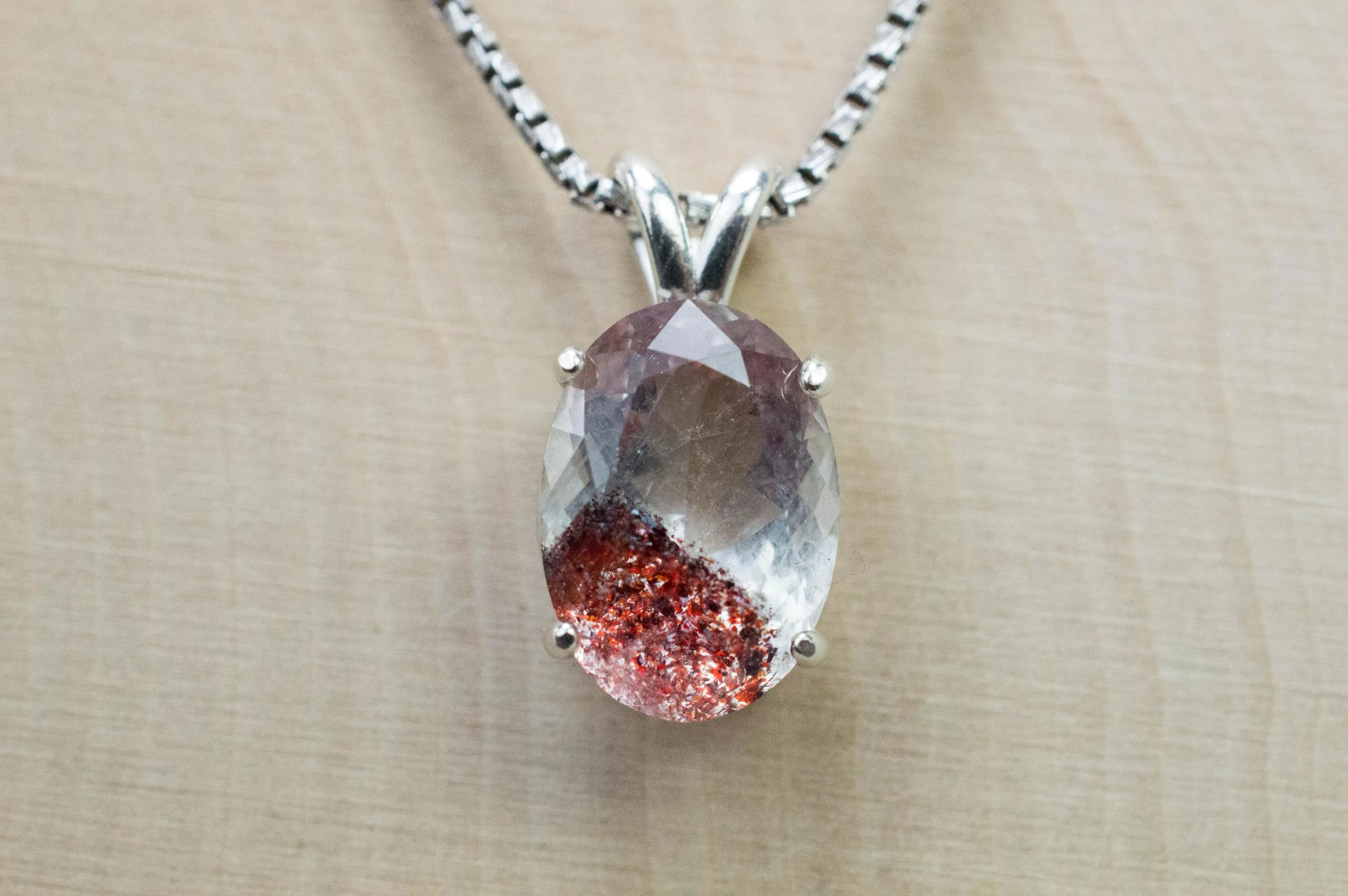 Hematite Quartz Pendant; Natural Untreated Tanzania Fire and Ice Quartz; 4.585cts