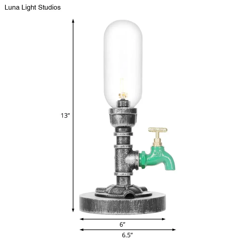 Industrial Capsule Shade Table Light with LED Bulbs and Water Tap Deco for Living Room
