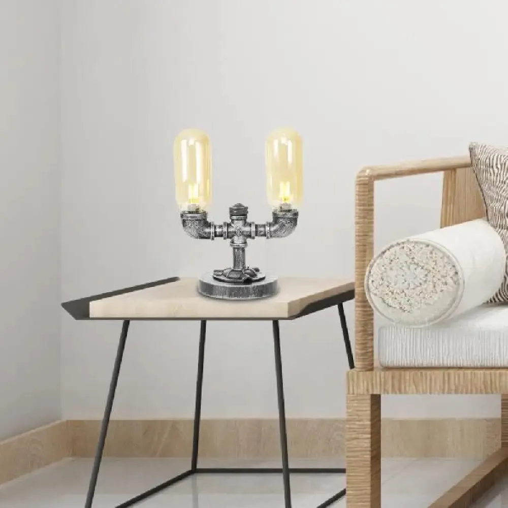 Industrial Capsule Shade Table Light with LED Bulbs and Water Tap Deco for Living Room