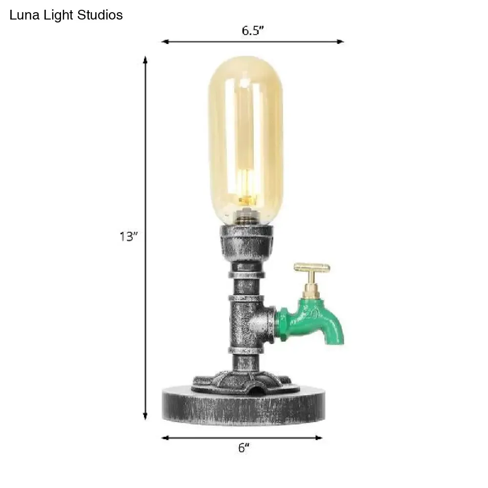 Industrial Capsule Shade Table Light with LED Bulbs and Water Tap Deco for Living Room