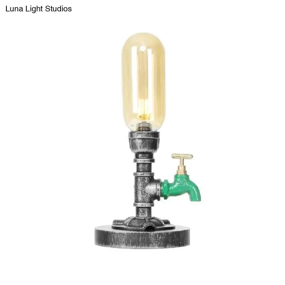 Industrial Capsule Shade Table Light with LED Bulbs and Water Tap Deco for Living Room