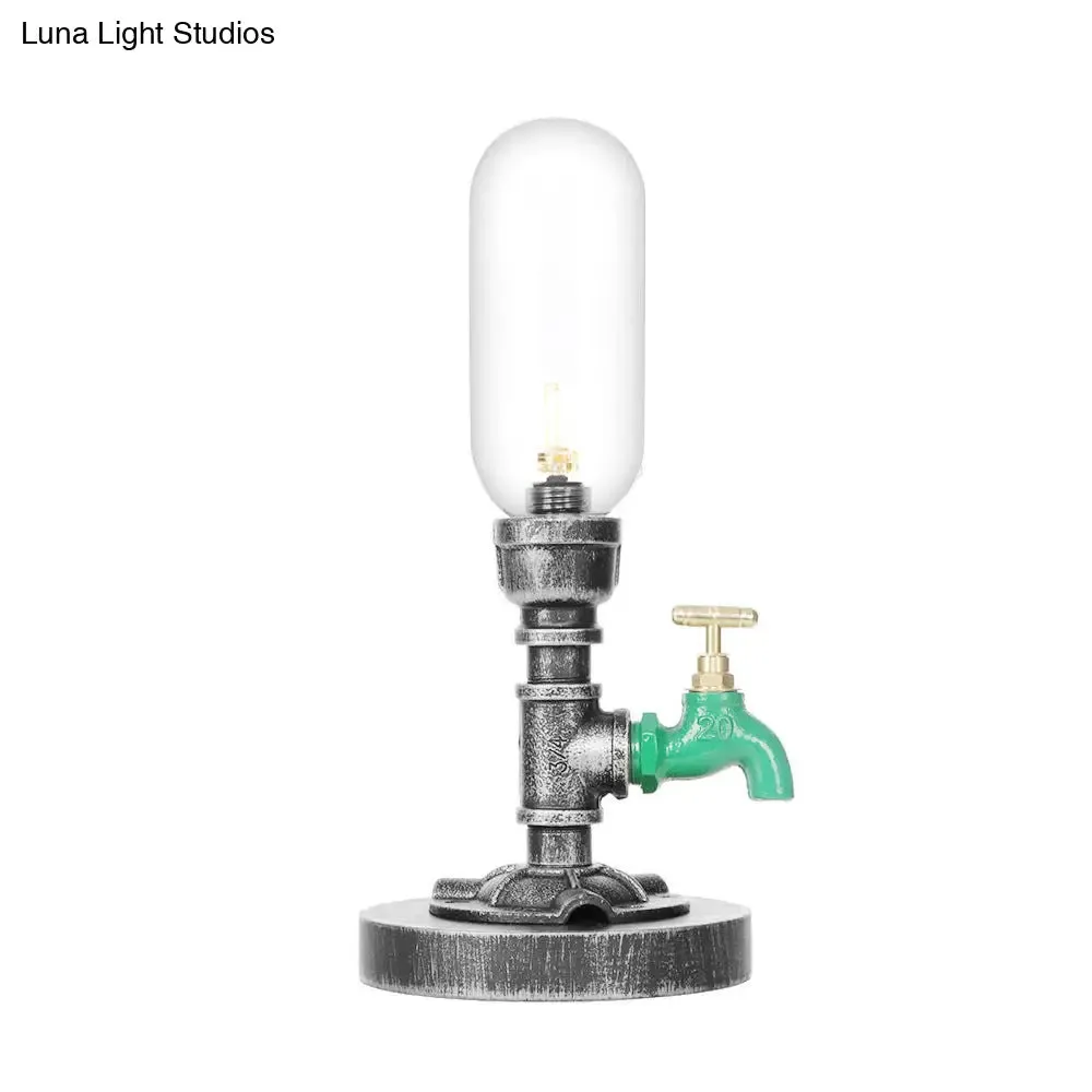 Industrial Capsule Shade Table Light with LED Bulbs and Water Tap Deco for Living Room