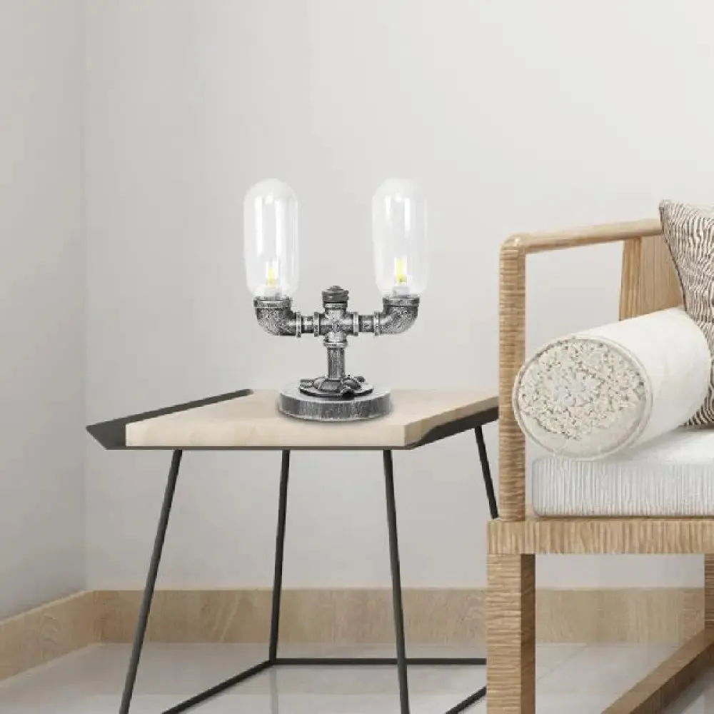 Industrial Capsule Shade Table Light with LED Bulbs and Water Tap Deco for Living Room