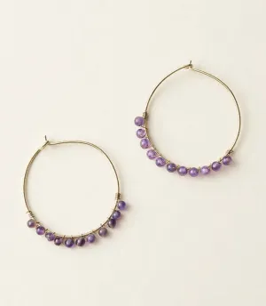 Jambumani Amethyst Beaded Gold Hoop Earring