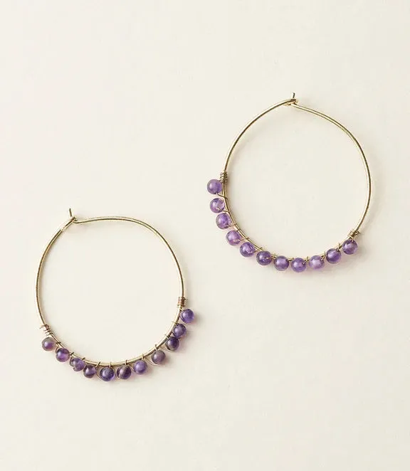 Jambumani Amethyst Beaded Gold Hoop Earring