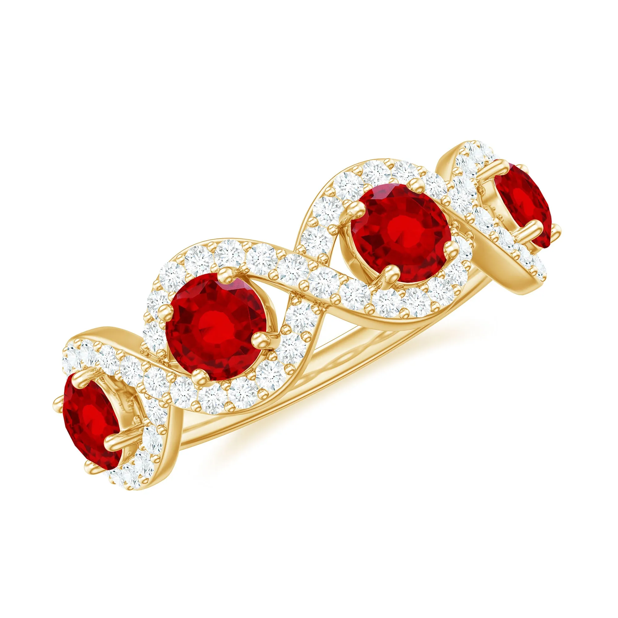 Lab-Created Ruby and Diamond Braided Half Eternity Band Ring