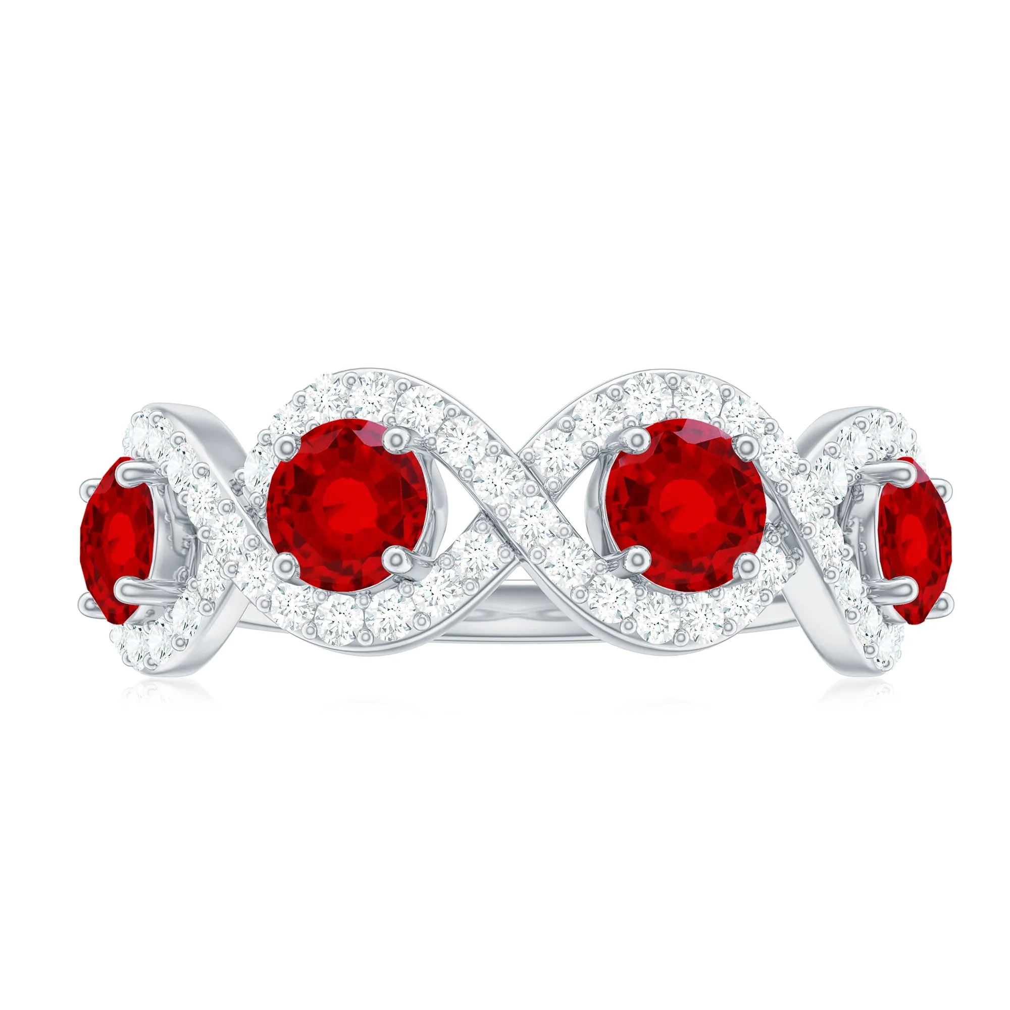 Lab-Created Ruby and Diamond Braided Half Eternity Band Ring