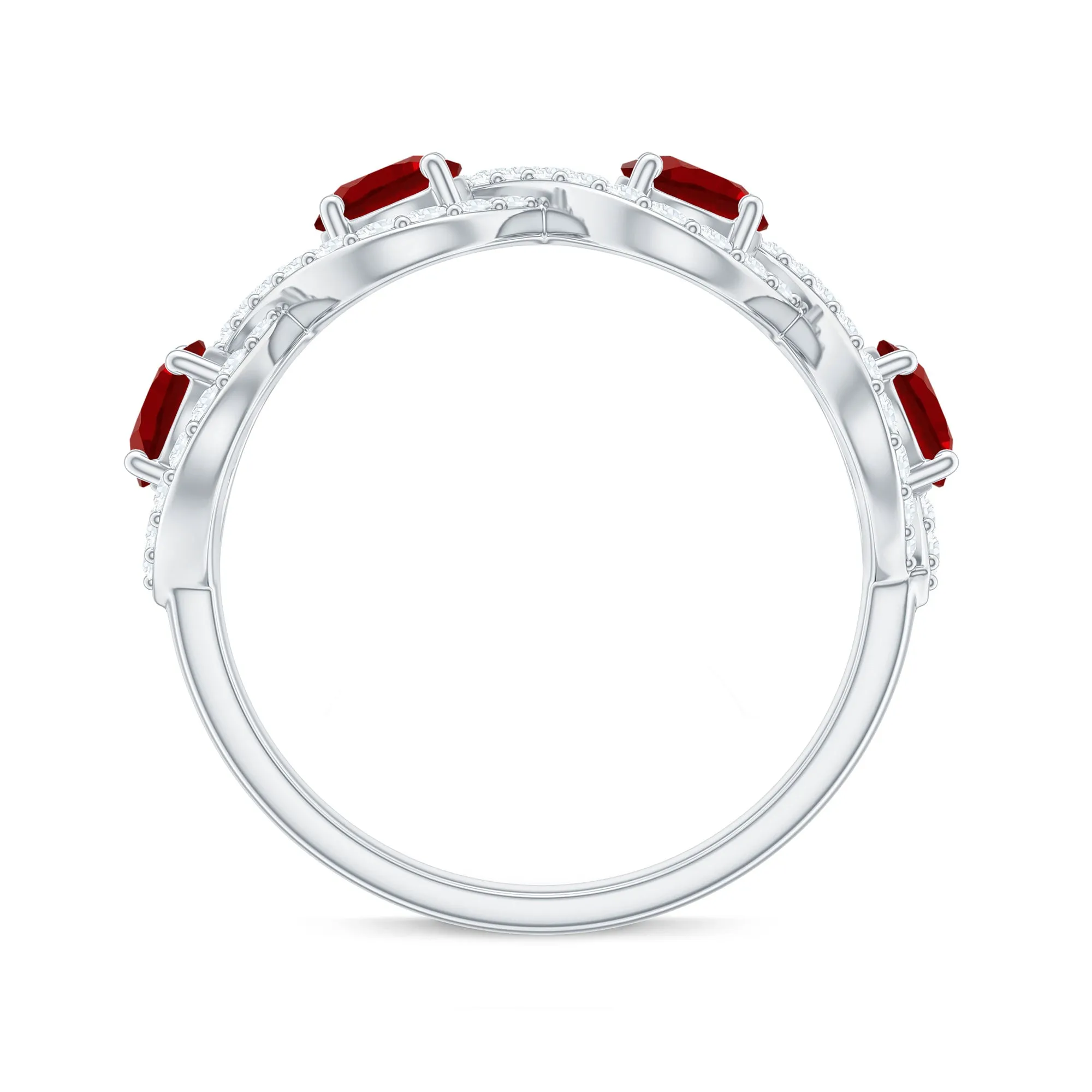 Lab-Created Ruby and Diamond Braided Half Eternity Band Ring