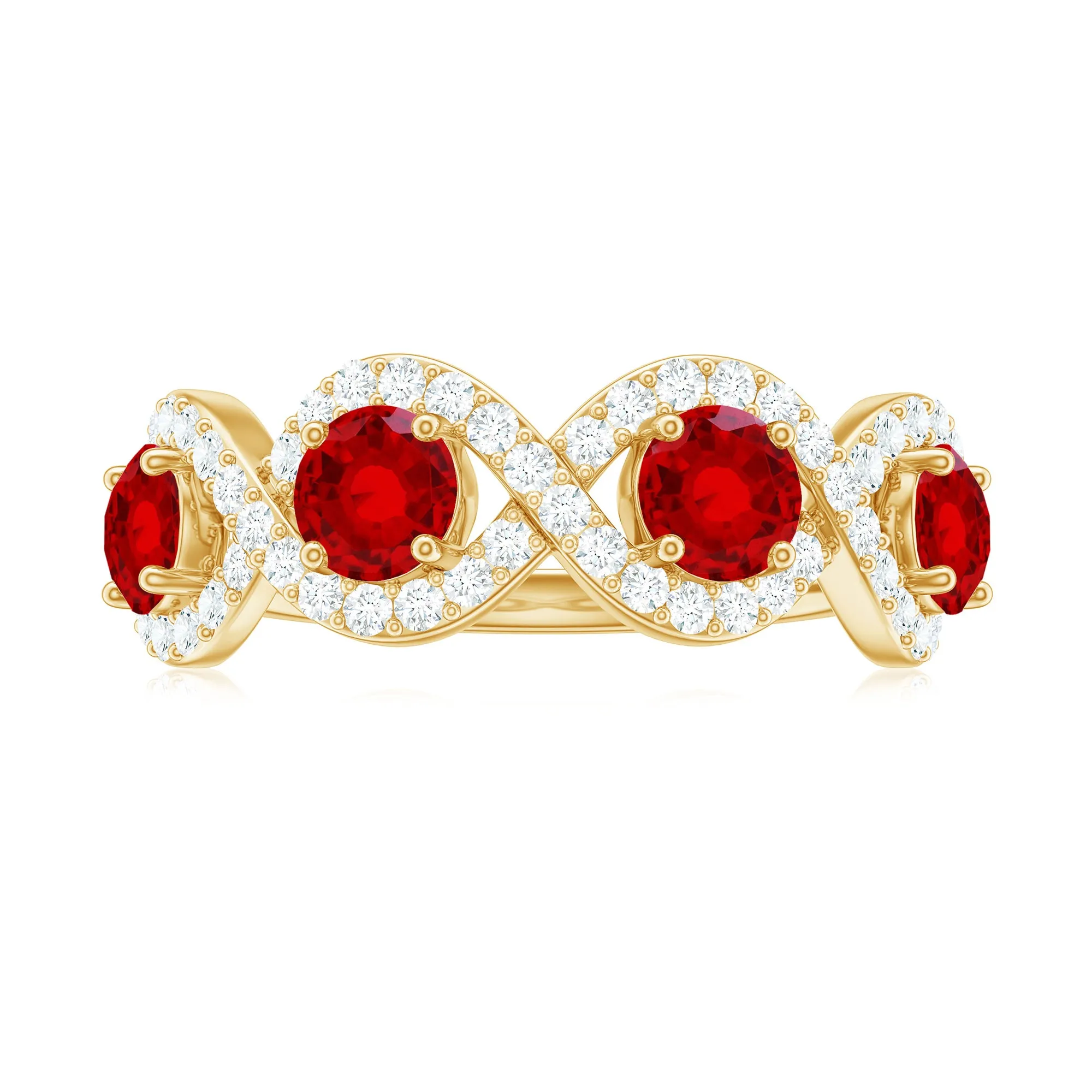 Lab-Created Ruby and Diamond Braided Half Eternity Band Ring