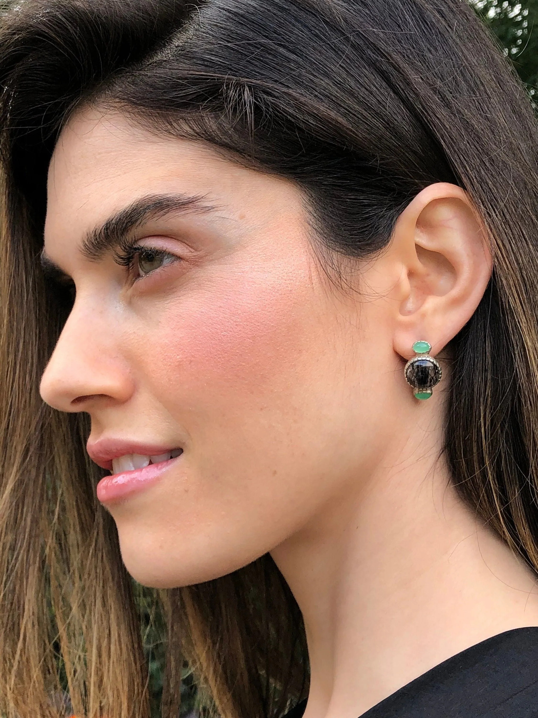 Large Black Earrings - Quartz Earrings - Vintage Drop Earrings