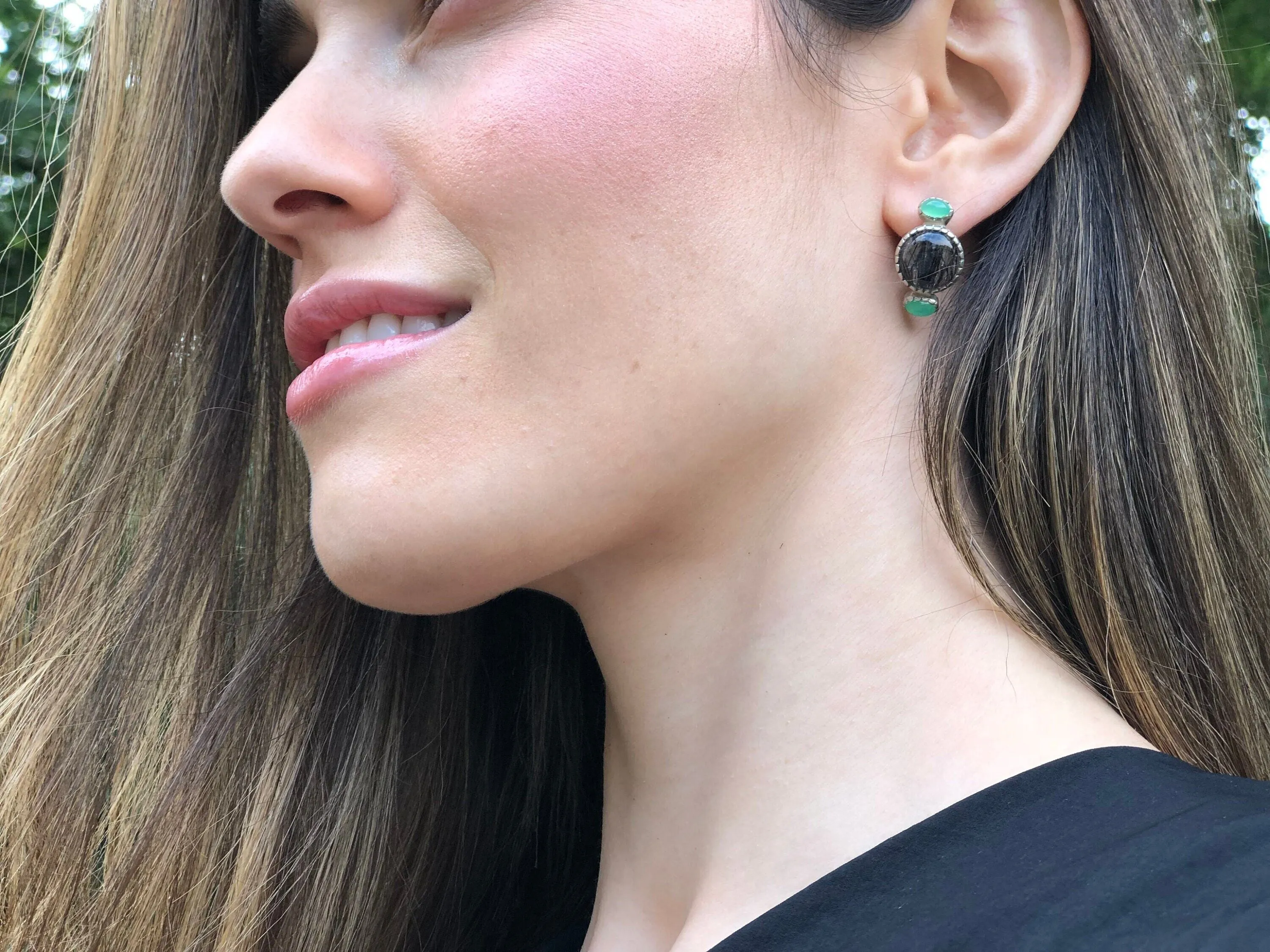 Large Black Earrings - Quartz Earrings - Vintage Drop Earrings