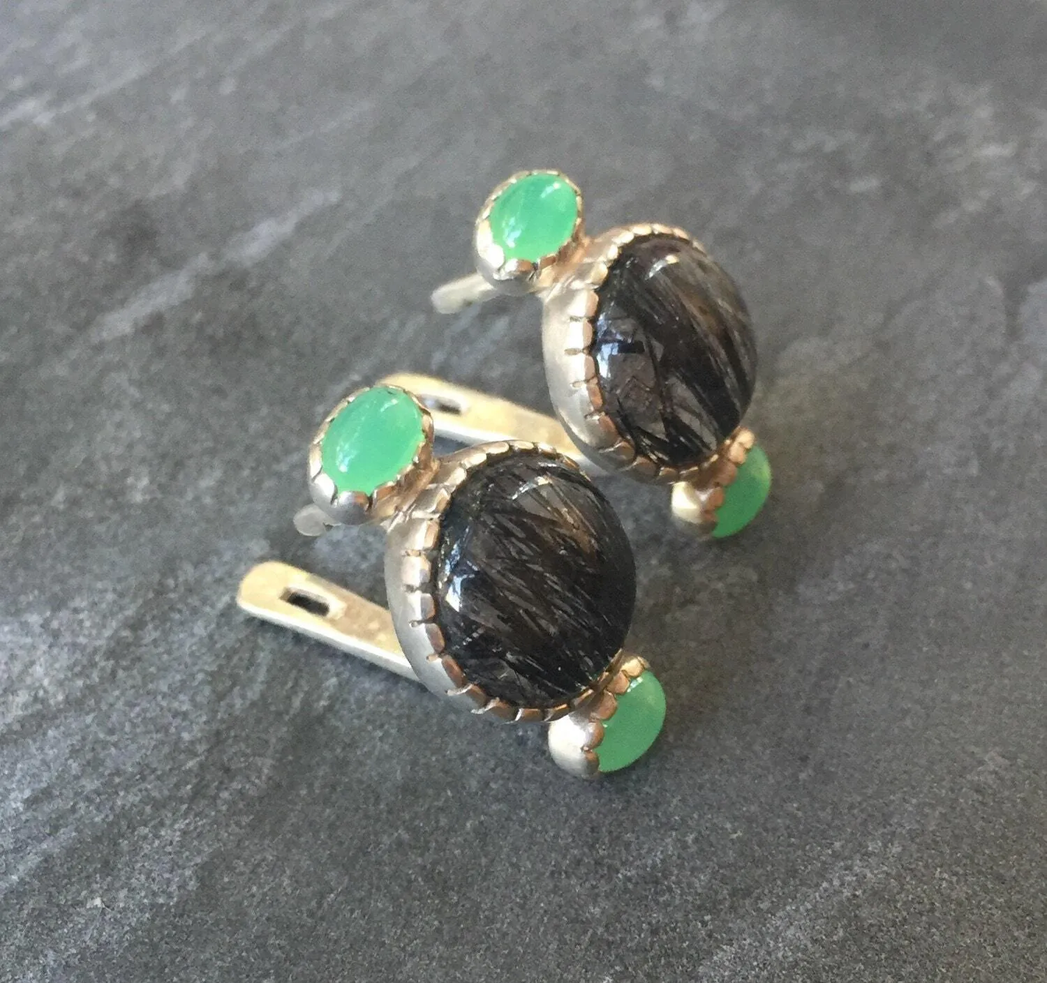 Large Black Earrings - Quartz Earrings - Vintage Drop Earrings