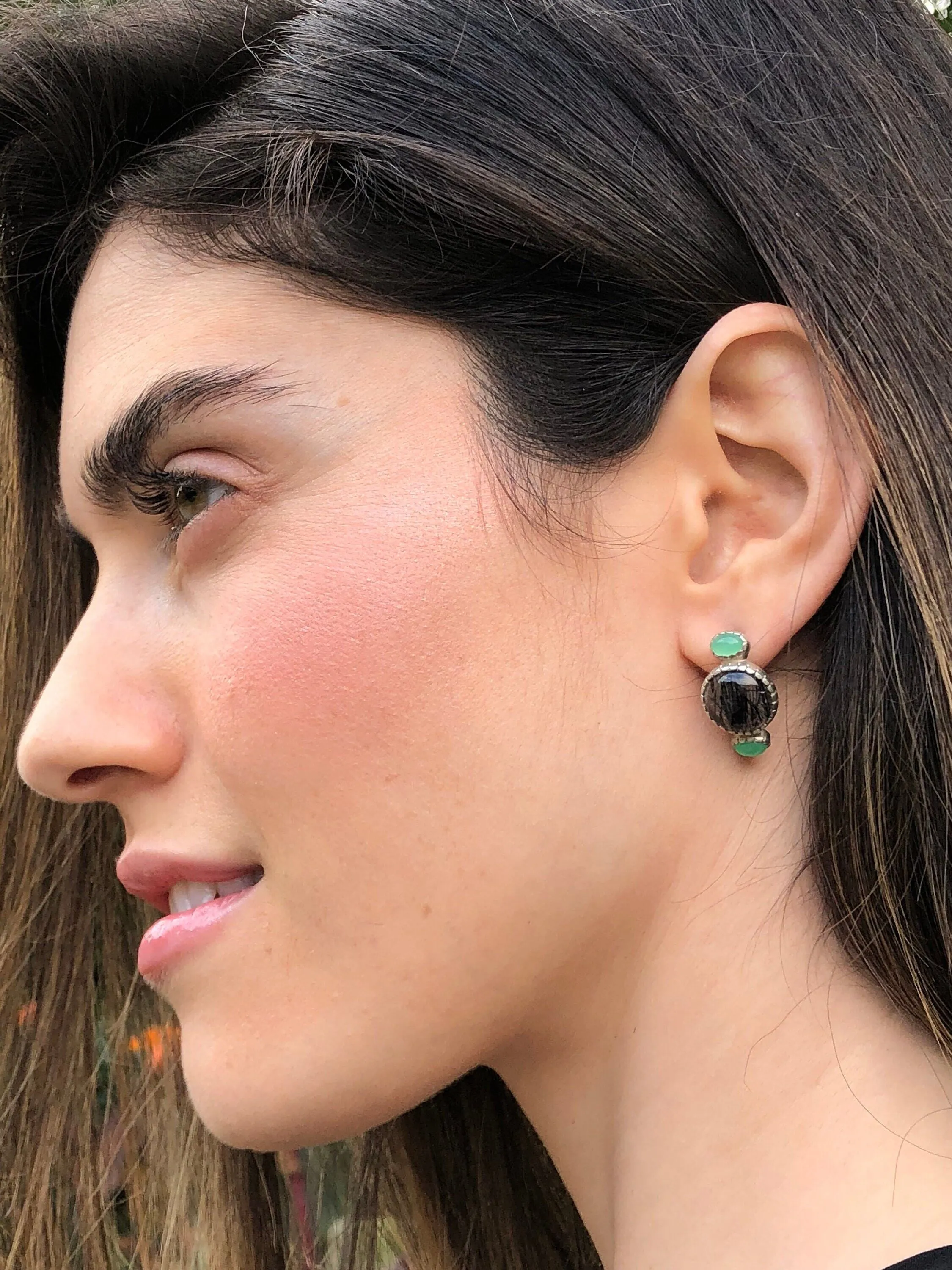 Large Black Earrings - Quartz Earrings - Vintage Drop Earrings