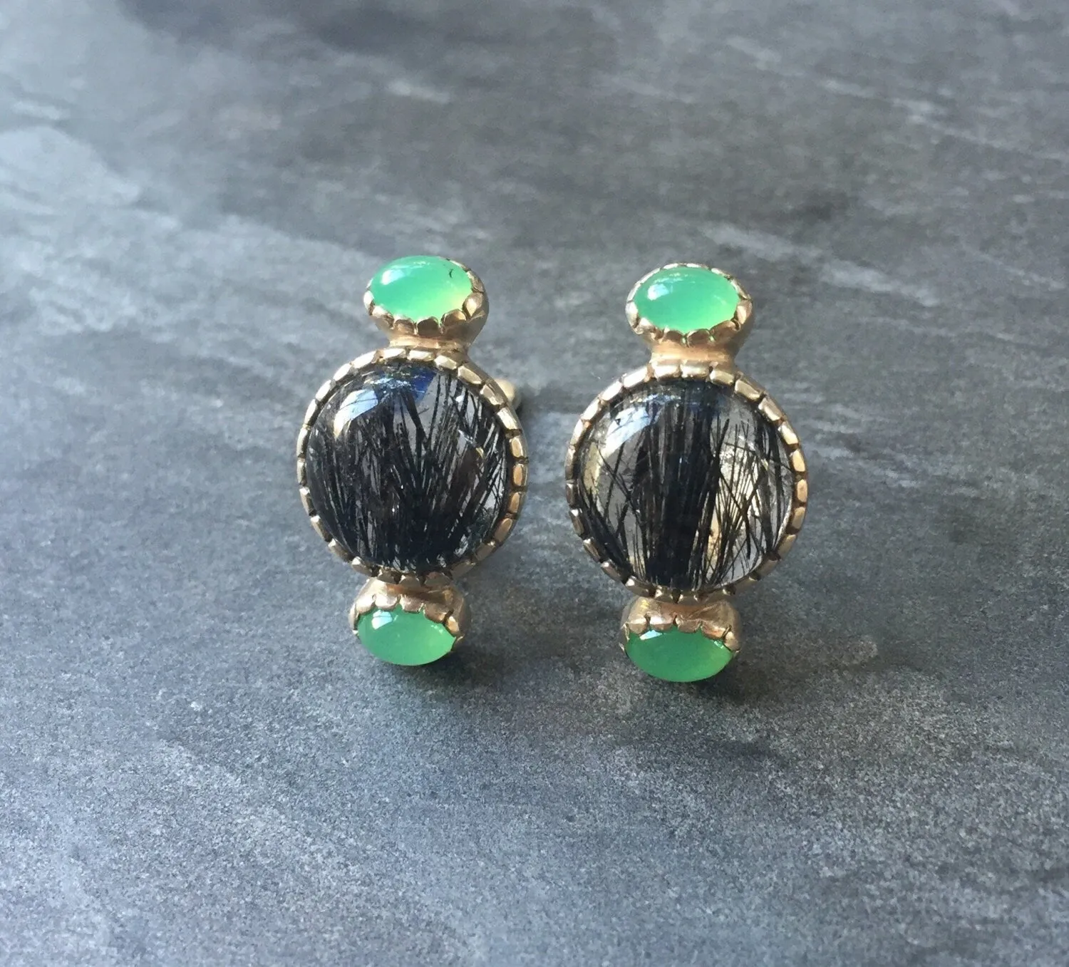 Large Black Earrings - Quartz Earrings - Vintage Drop Earrings