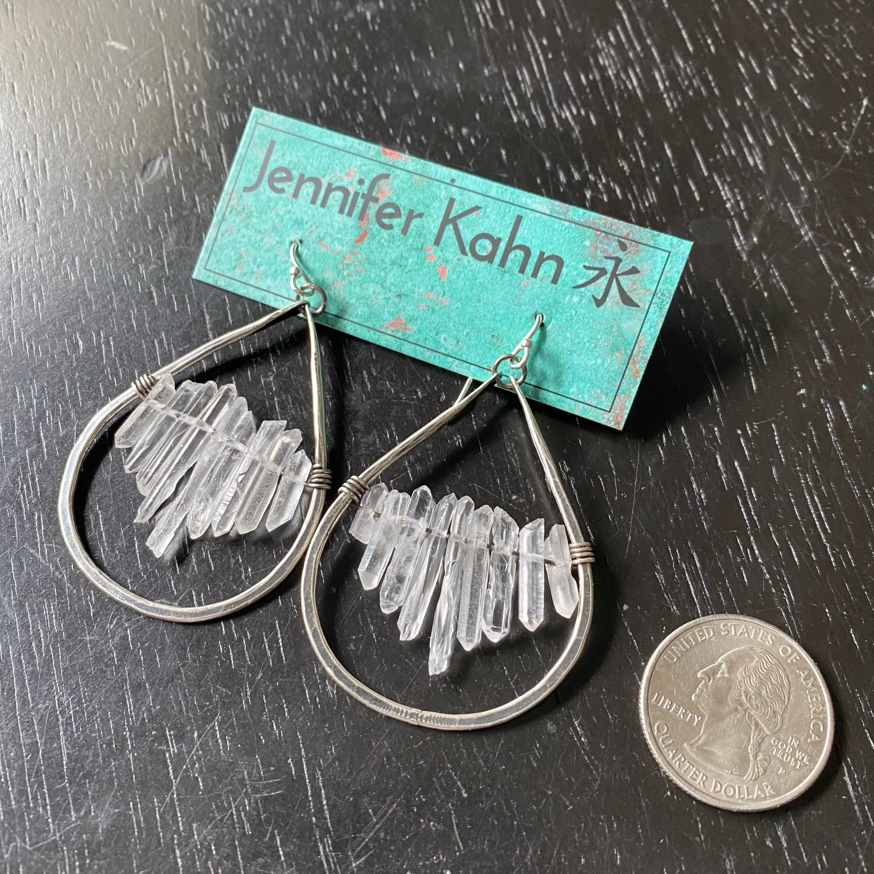 Medium Silver Teardrop Quartz Cluster Earrings