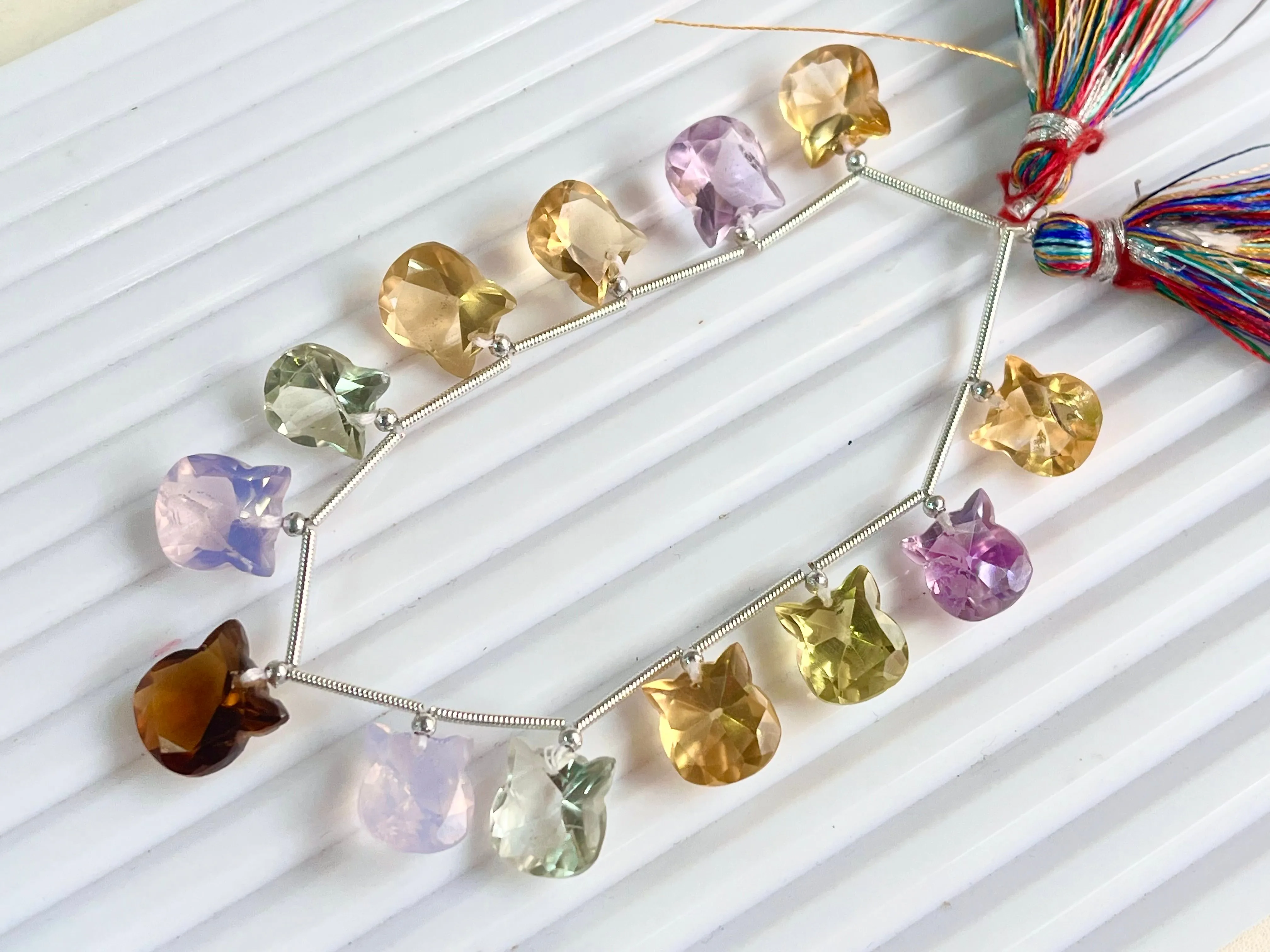 Natural Multiple Gemstone Cat shape faceted cut stone beads