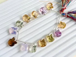 Natural Multiple Gemstone Cat shape faceted cut stone beads