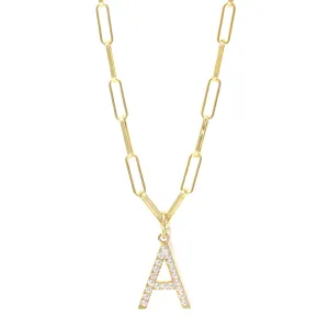 Paper Clip Diamond Initial Necklace - Yellow Gold - Pre Order