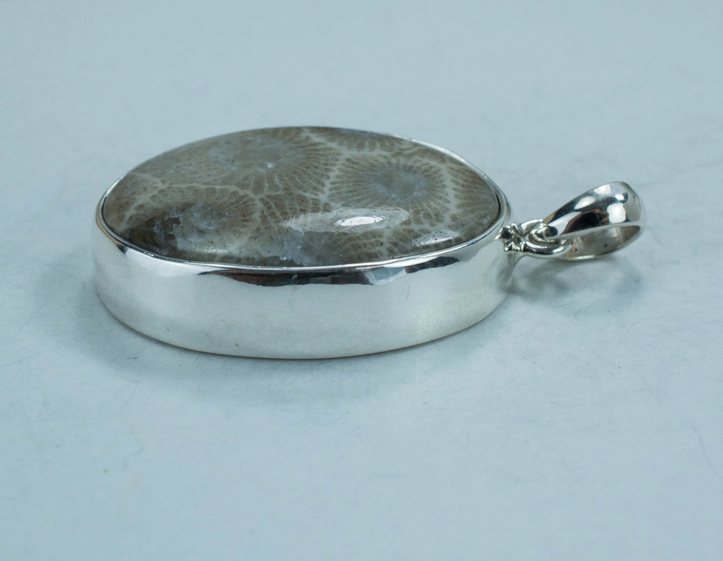 Petoskey Stone Sterling Silver Pendant; Genuine Untreated Michigan Fossil Coral; Petoskey Stone