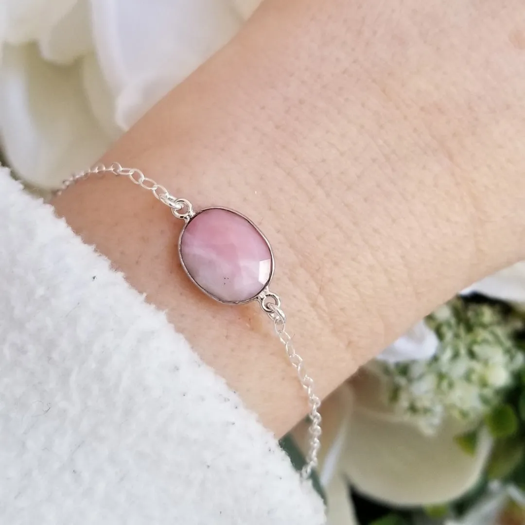 Pink Opal Bracelet, Christmas Gift for Her